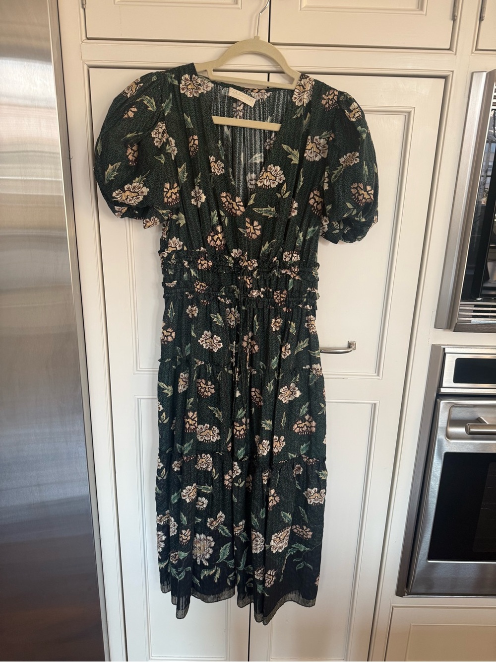 Ulla Johnson Eloisa Dark Green Floral Puff-Sleeve Midi Dress - Picture 5 of 7